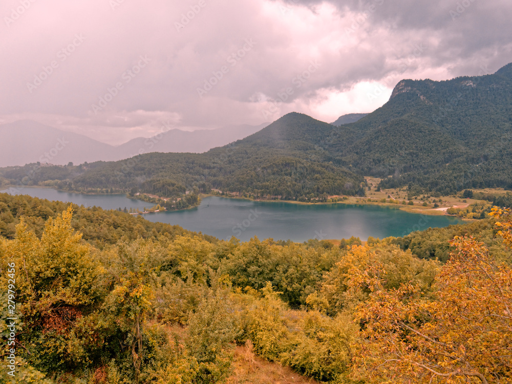 scenic autumn view at mountain lake Doxa, Peloponnese Greece