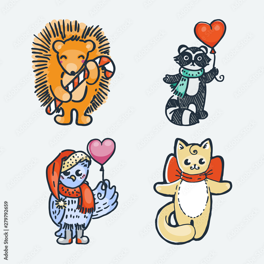 Set of cutest animals. Cartoon hand drawn vector illustration Set of cutest animals. Cartoon hand drawn vector illustration