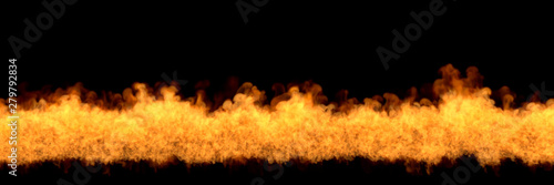 Line of fire at bottom - fire 3D illustration of mysterious fiery fireplace, sylized frame isolated on black background