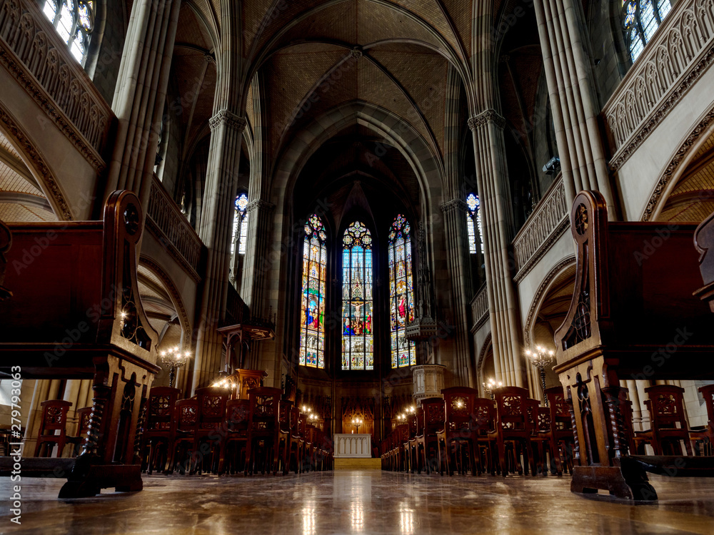 Elisabeth church in Basel, interior view, majestic architecture