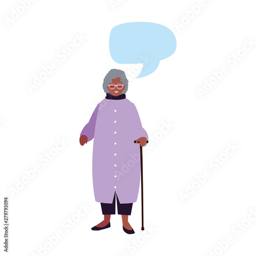 old woman with walking stick