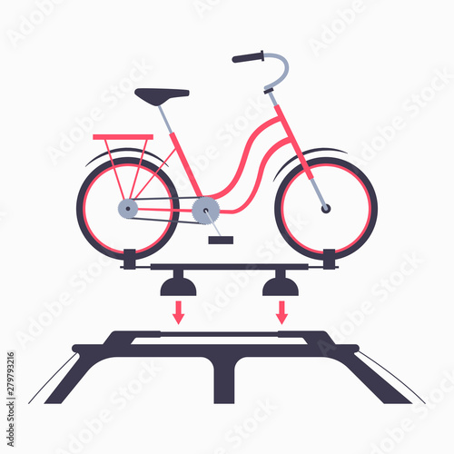 Bike rack for car roof vector flat illustration isolated on a white background.