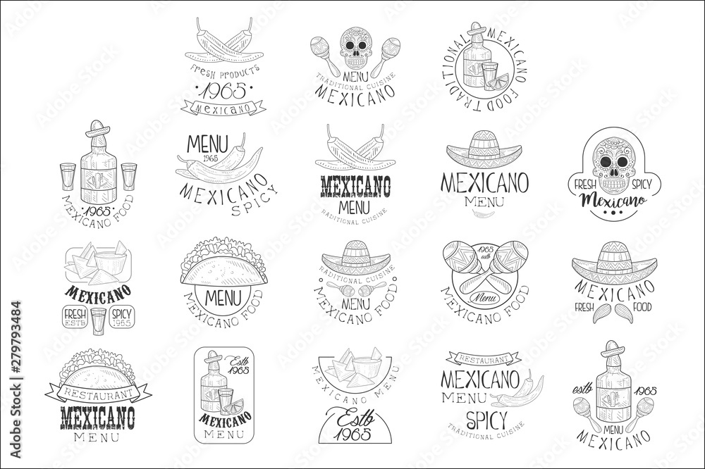 Φωτογραφία National Traditional Mexican Cuisine Restaurant Hand Drawn Black And White Sign