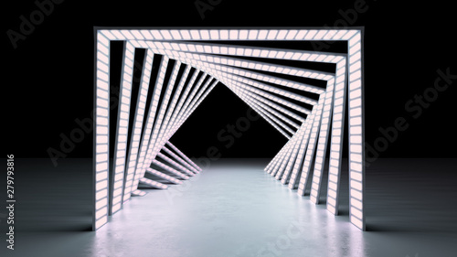 abstract minimal background glowing lines tunnel  neon lights 3d render