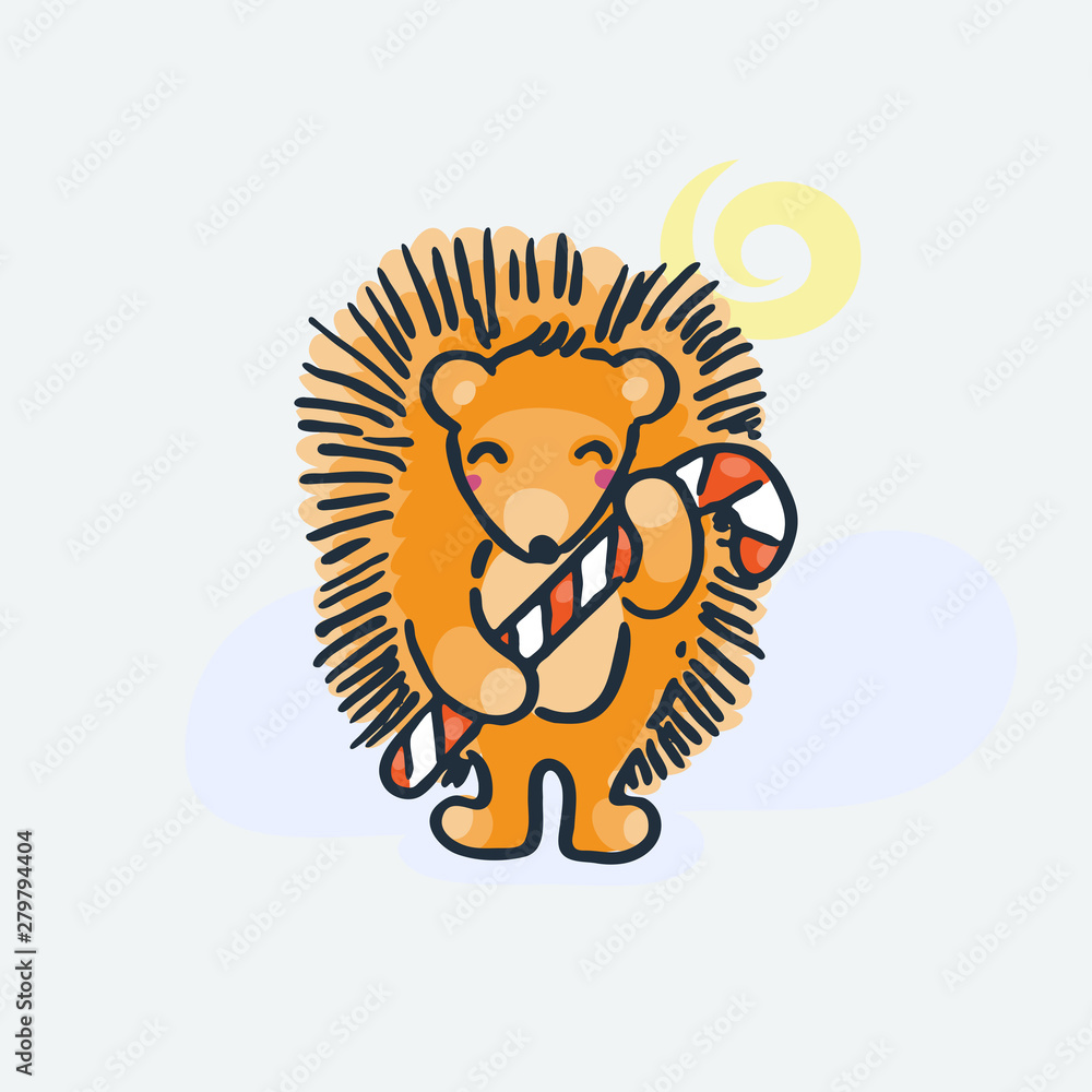 Cute hedgehog with candy. Cartoon hand drawn vector illustration Cute hedgehog with candy. Cartoon hand drawn vector illustration