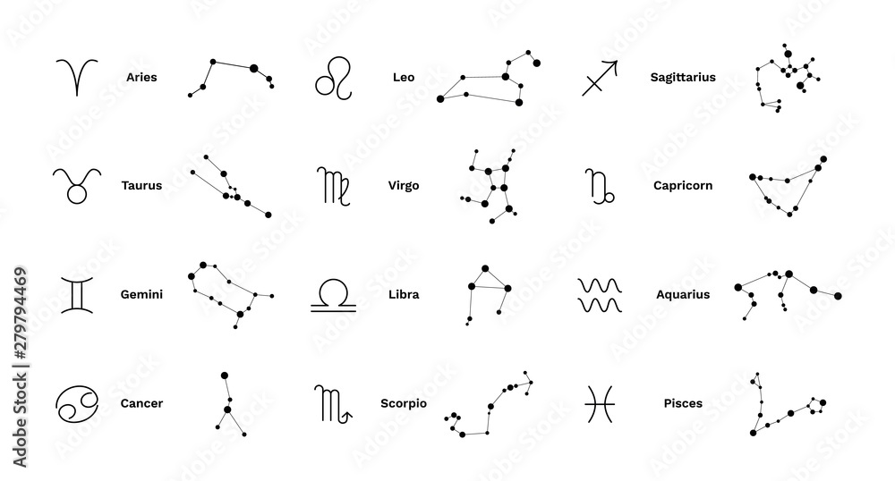 Zodiac constellation signs set. Horoscope astrology line stylized ...