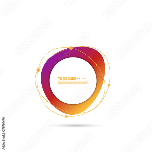 Abstract geometric shape with lines and particles, molecules. Vector gradient banner.