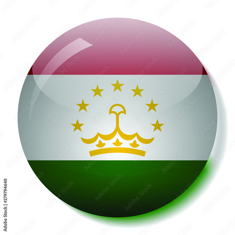 Obraz premium Tajikistan flag glass button vector illustration