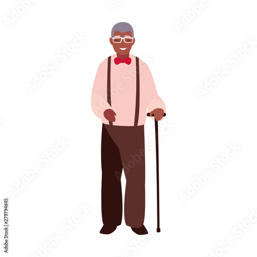 elderly man with walk stick