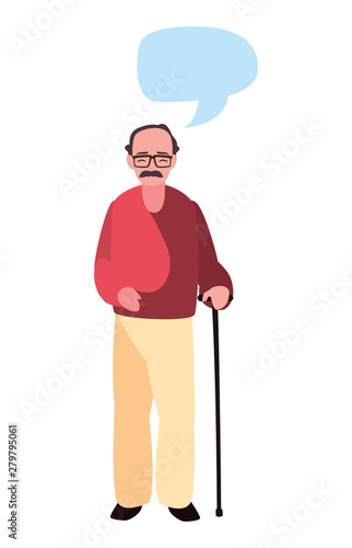 elderly man with walk stick