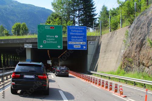 Jam on the  express way to the Gotthard street tunnel in Switzerland photo