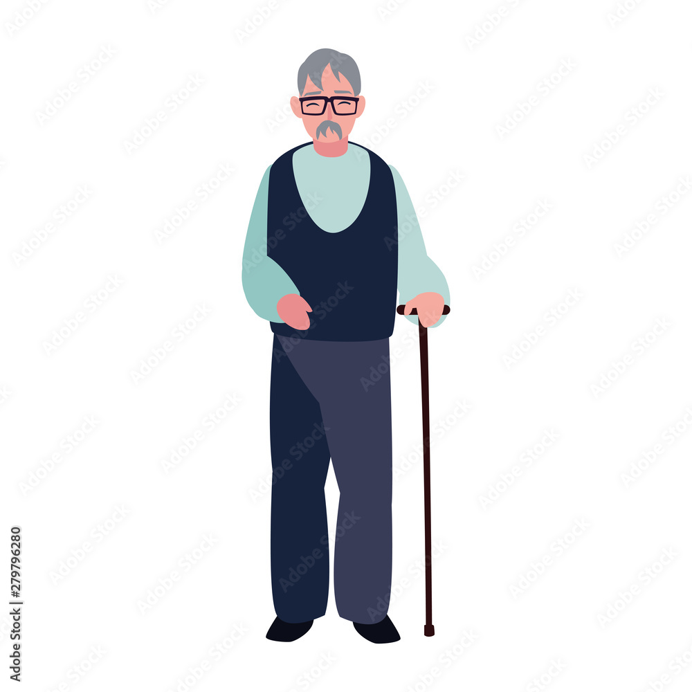 elderly man with walk stick elderly man with walk stick
