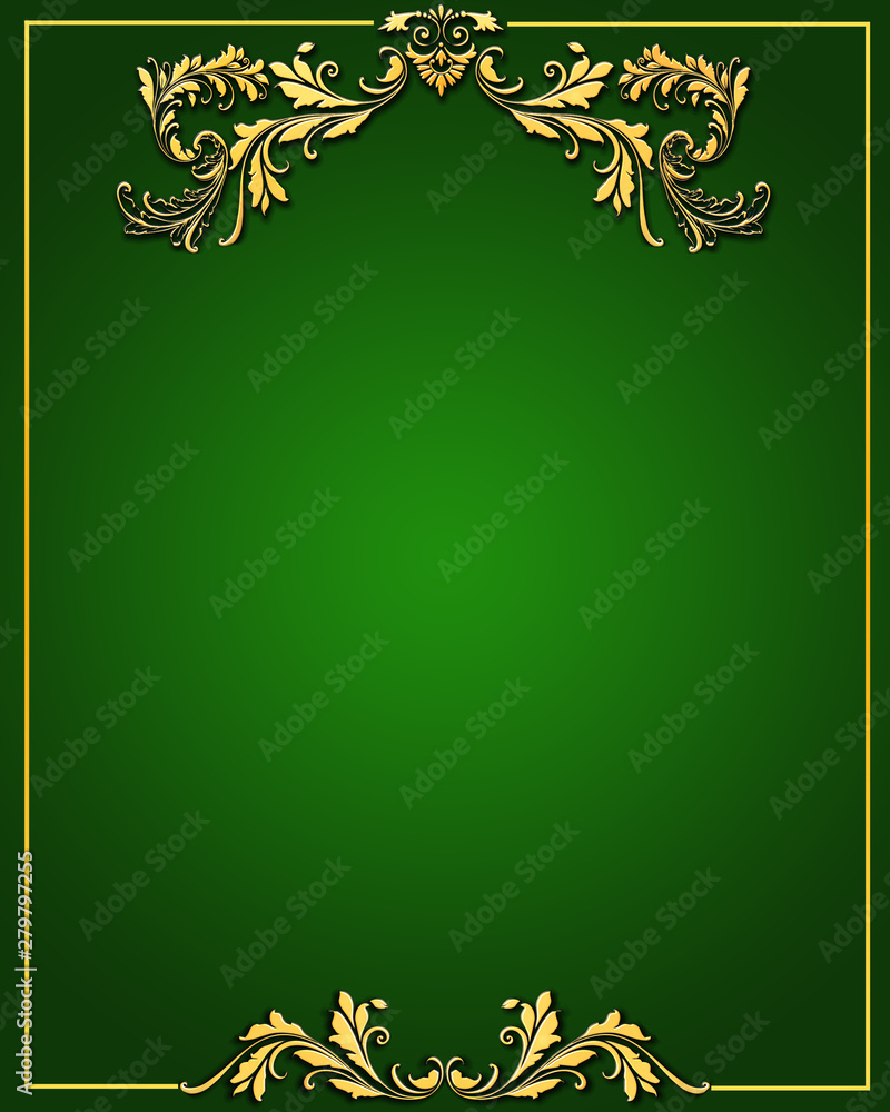 Gold vintage border ornament on green background . Stock Illustration |  Adobe Stock