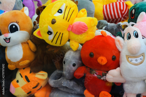 A lot of colorful soft toys