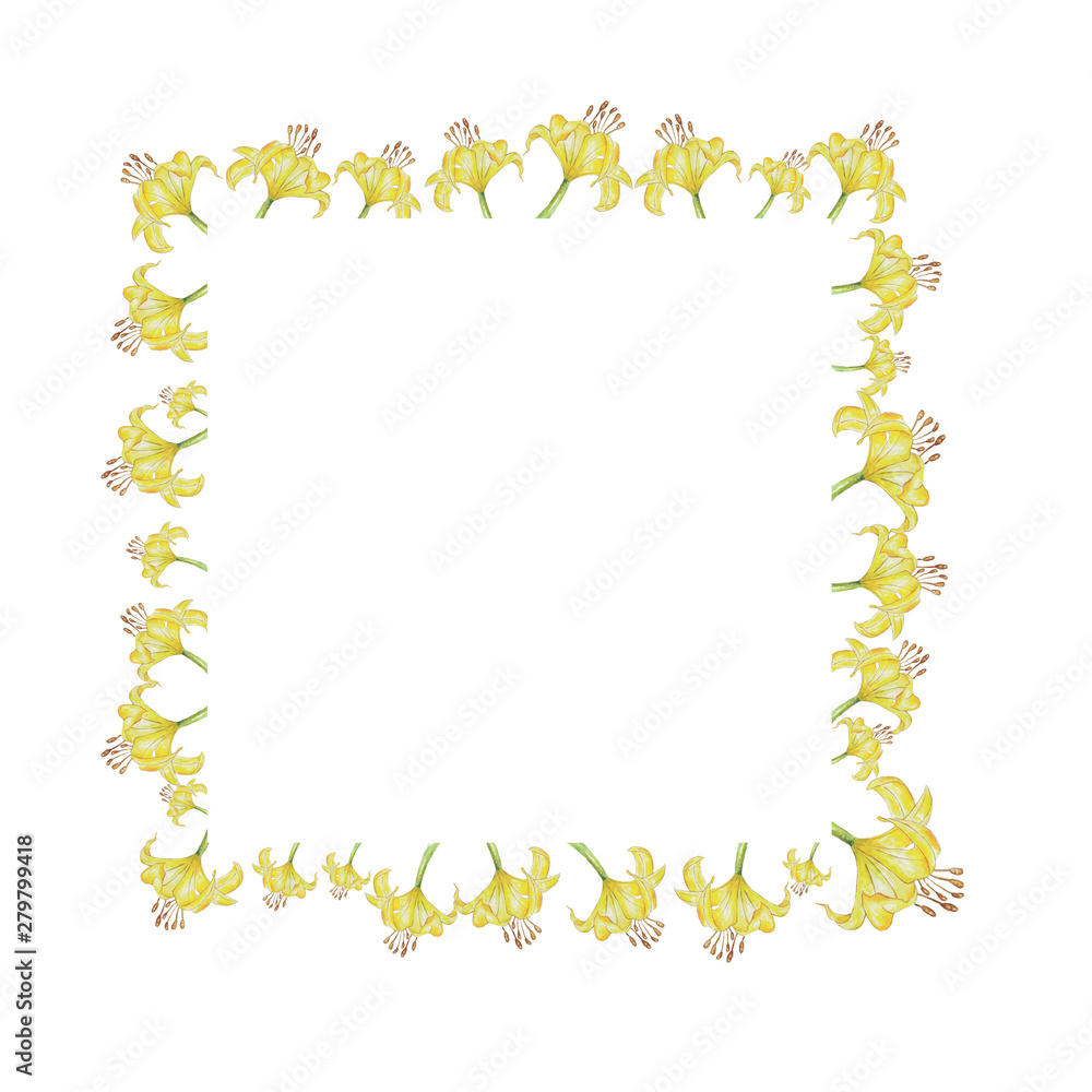 frame of yellow painted lily flowers frame of yellow painted lily flowers