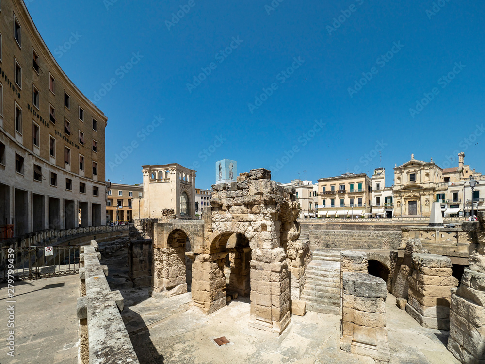 Old Town and Roman Amphitheater, Lecce, Apulia, Southern Italy, Italy