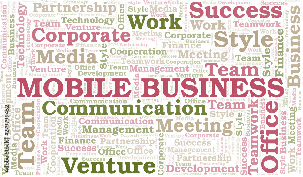 Obraz premium Mobile Business word cloud. Collage made with text only.