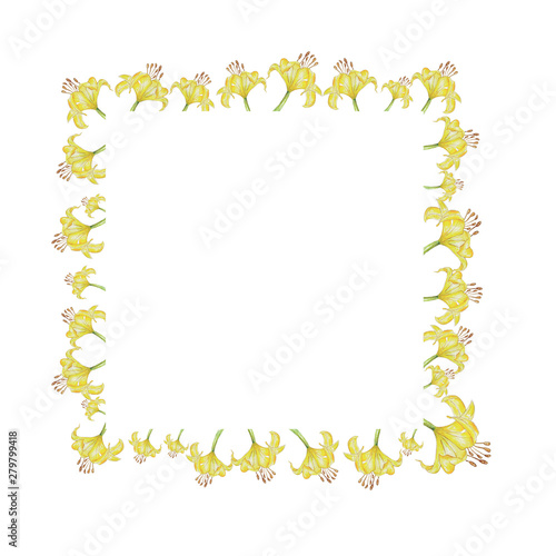 frame of yellow painted lily flowers
