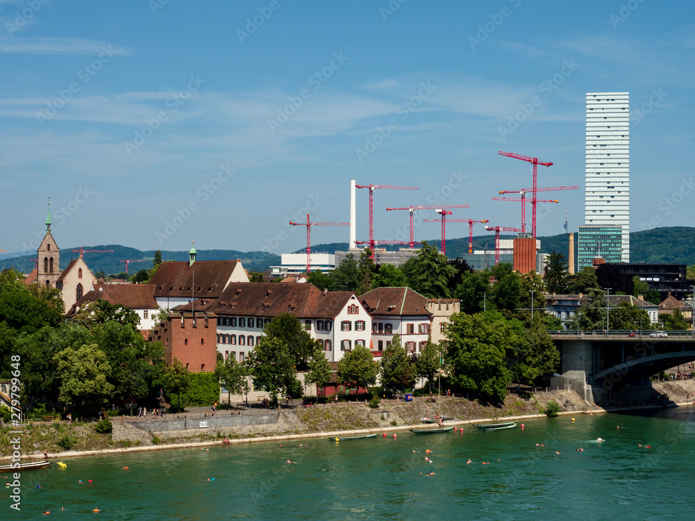 Construction of new skyscrappers in Basel, many cranes