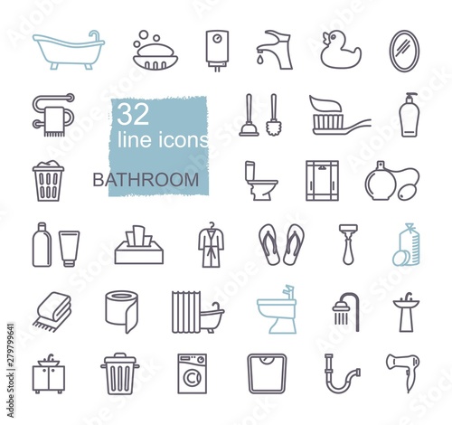 Restroom Bathroom Icon Set. Line Style stock vector.