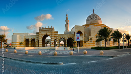 A view of Sheikh Isa Bin Salman Al Khalifa Grand Mosque, Diyar Al Muharraq, Manama, Bahrain.