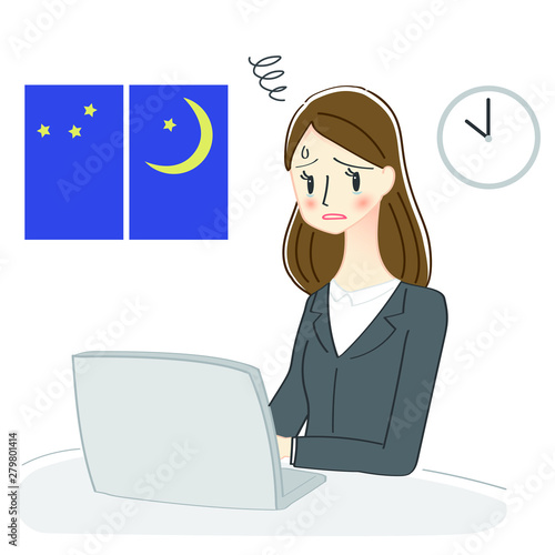 残業する女性のイラスト