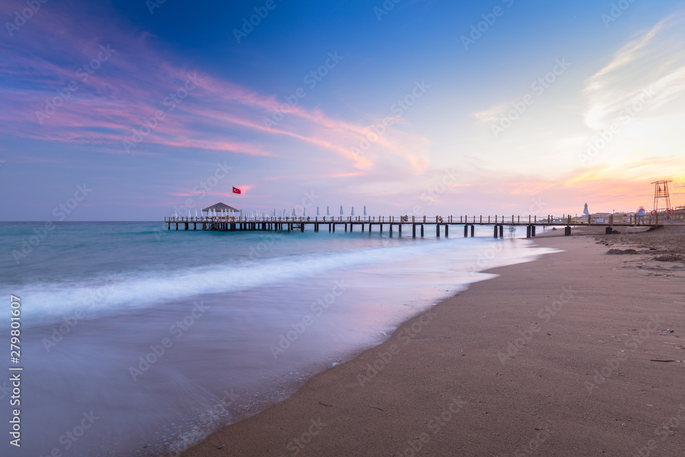 Beautiful beach scenery on Turkish Riviera at sunset, Side Beautiful beach scenery on Turkish Riviera at sunset, Side