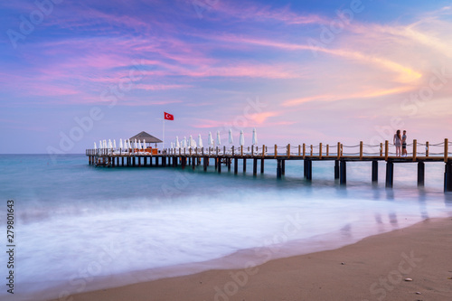 Beautiful beach scenery on Turkish Riviera at sunset, Side