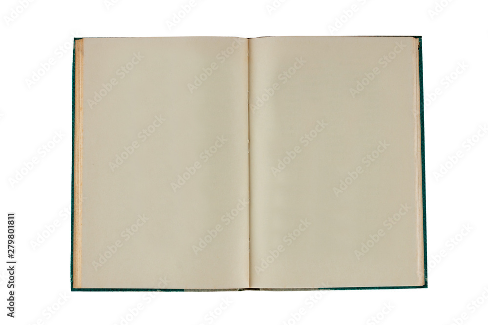Old book open isolated on white background, Top view Old book open isolated on white background, Top view