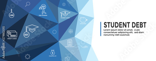 Student Debt and Loan Icon Set & Web Header Banner