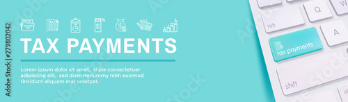 Tax concept - percentage paid, icon and income idea. Flat vector outline illustration Web Header Banner