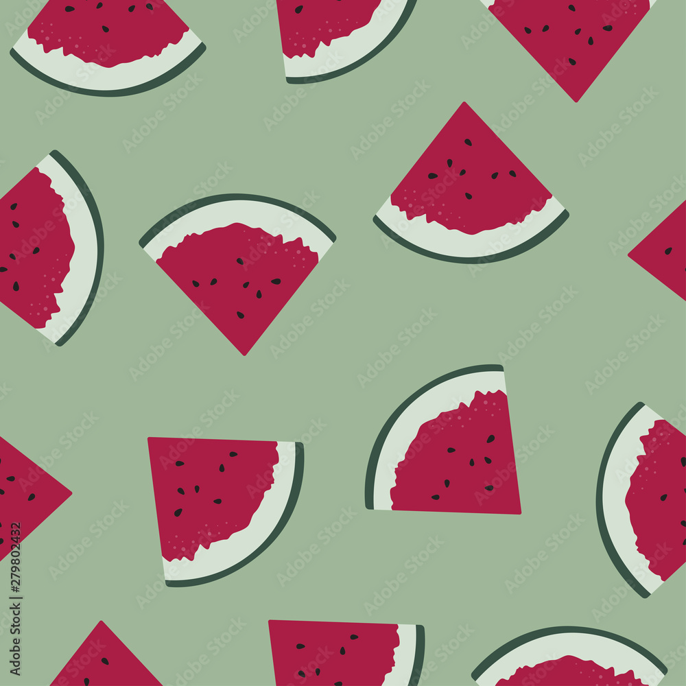 Watermelon seamless pattern on green background Watermelon seamless pattern on green background