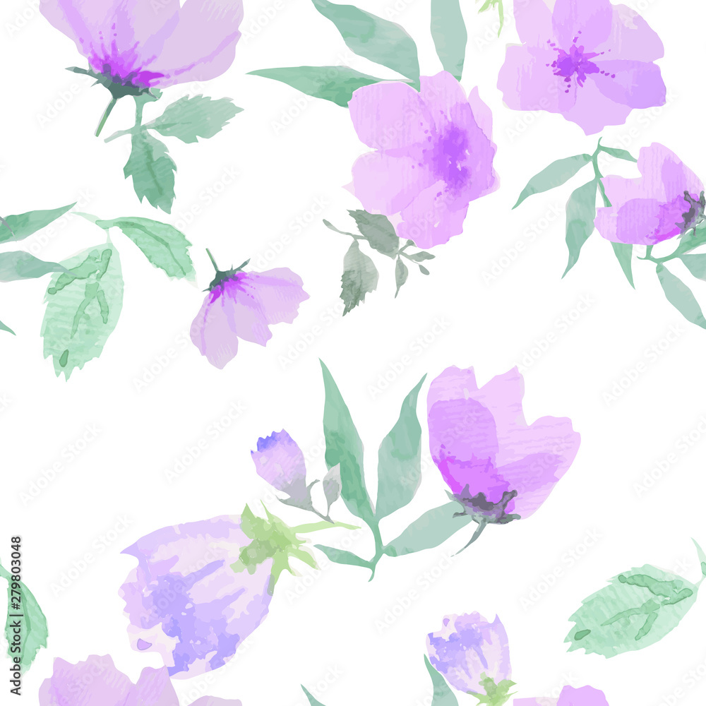 Watercolor seamless pattern with  flowers.Fashion texture. Hand drawn.
