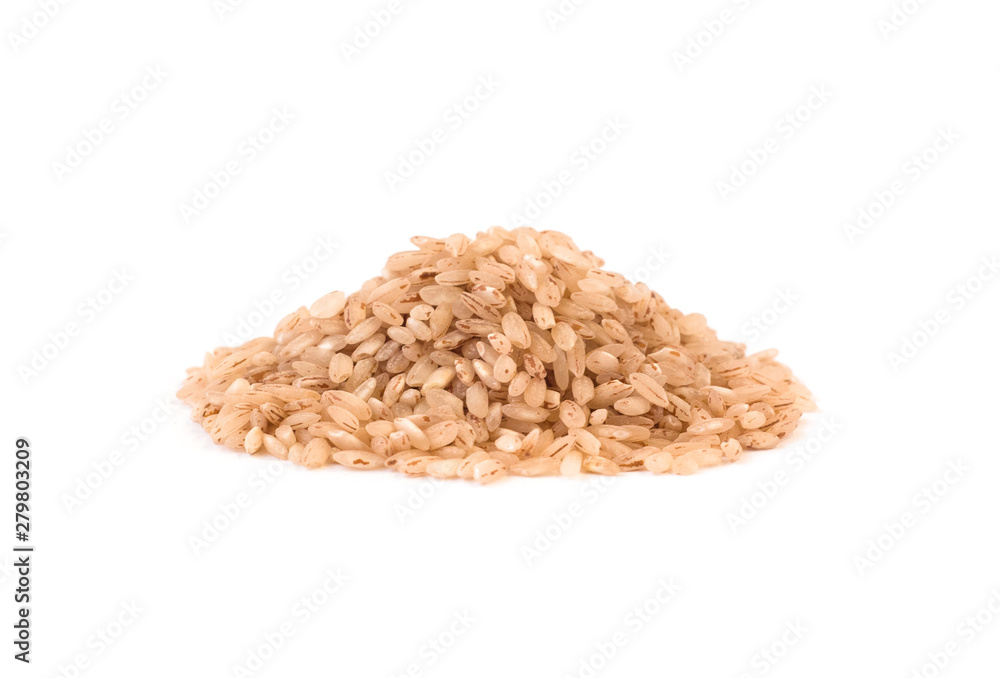 Side view of red rice heap isolated on white background