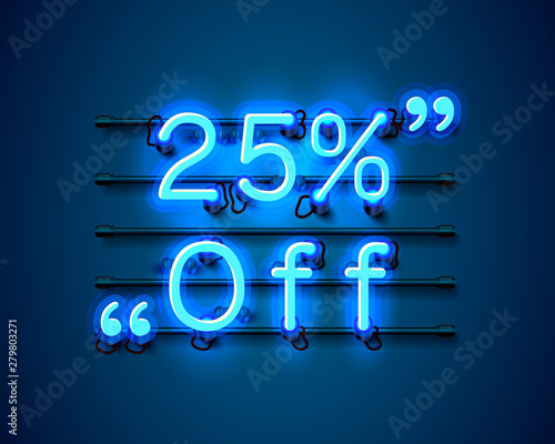 Neon frame 25 off text banner. Night Sign board.