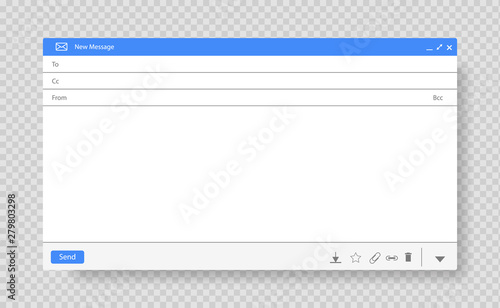 Blank window of E-mail, template vector illustration. E-mail blank template internet mail frame interface.