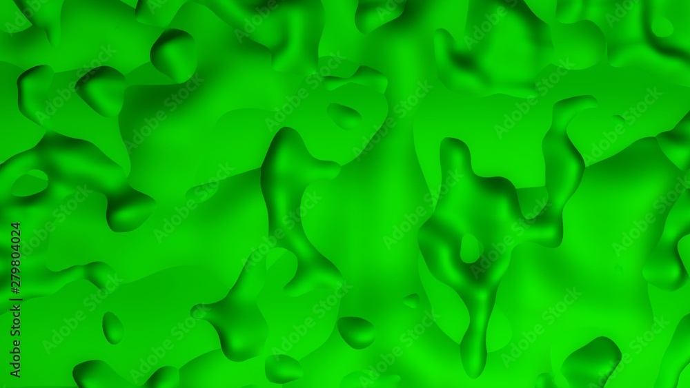 3D green background of bulges on a flat surface. Smooth relief forms soft shadows and curves. 3D rendering of abstract biological background. 3D green background of bulges on a flat surface. Smooth relief forms soft shadows and curves. 3D rendering of abstract biological background.