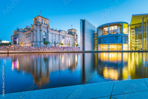 Berlin government district with Spree river at twilight, central Berlin Mitte, Germany
