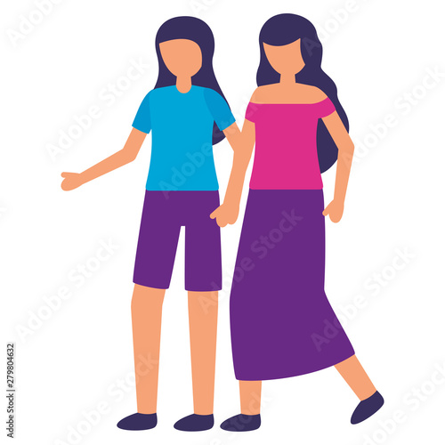 standing women together on white background