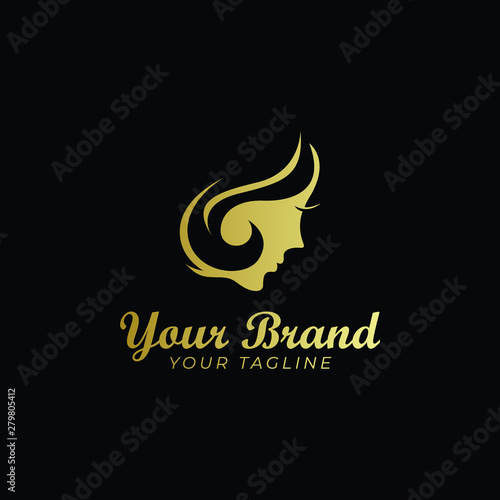 silhouette of beautiful woman logo in gold color