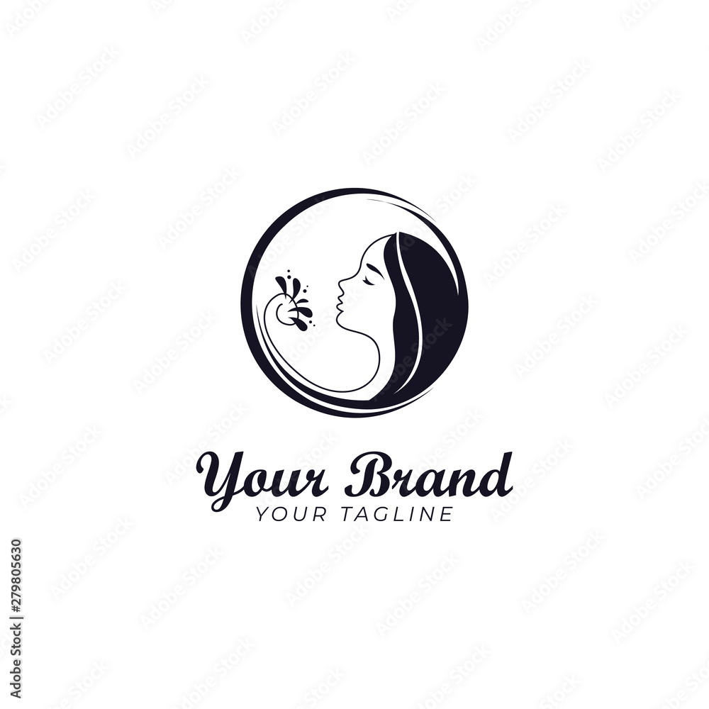 woman and hair logo template in round shape woman and hair logo template in round shape