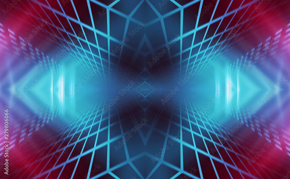 Dark abstract futuristic background. Neon lines, glow. Neon lines, shapes. Pink and blue glow Dark abstract futuristic background. Neon lines, glow. Neon lines, shapes. Pink and blue glow