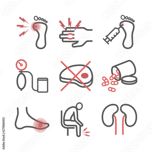 Rheumatism Symptoms, Treatment. Line icons set. Vector signs for web graphics.