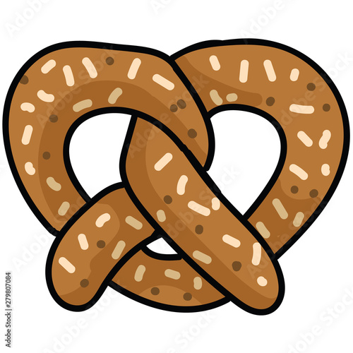 Cute pretzel cartoon vector illustration motif set. Hand drawn isolated fresh baked pastry elements clipart for bakery blog, bavarian bretzel graphic, food web buttons.
