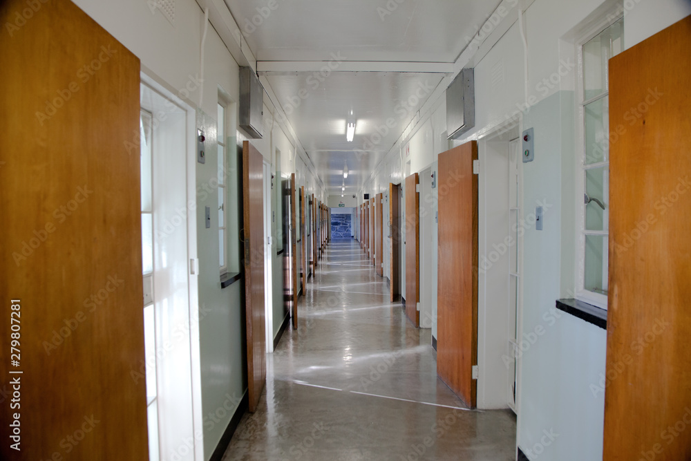 Prison corridor at former prison at Robben Island South-Africa