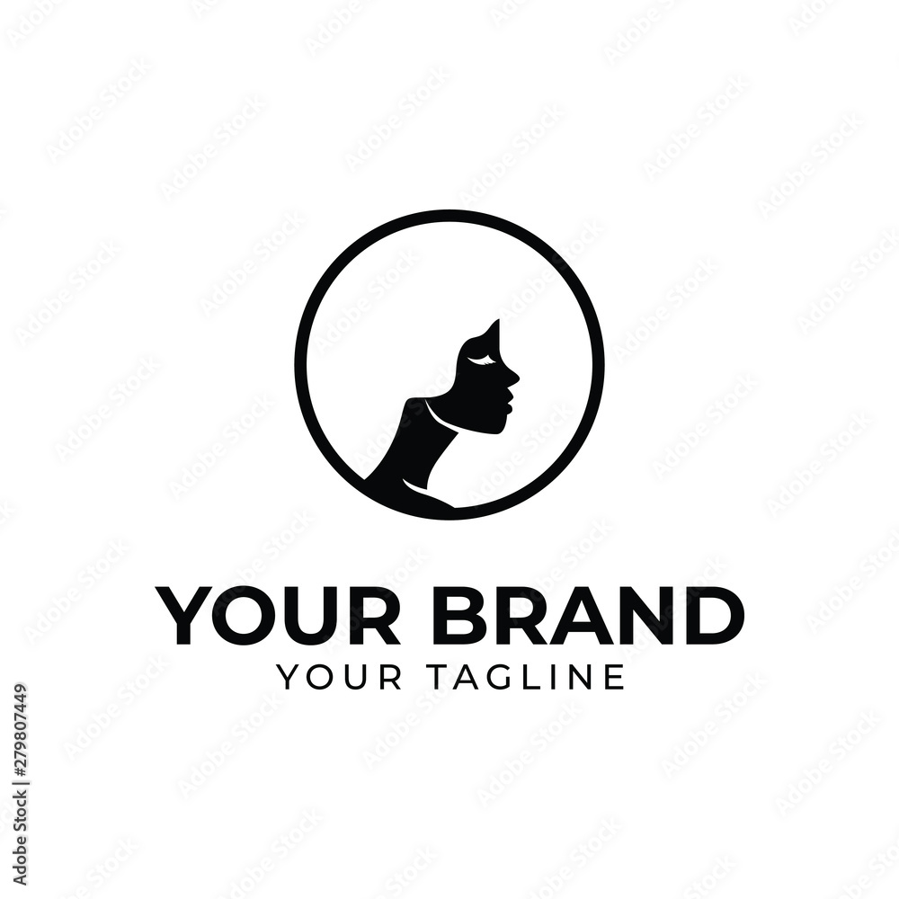 beautiful logo template of woman's face with curly hair in round shape beautiful logo template of woman's face with curly hair in round shape