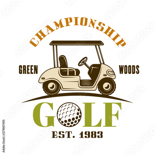 Golf cart vector colored emblem, label, badge