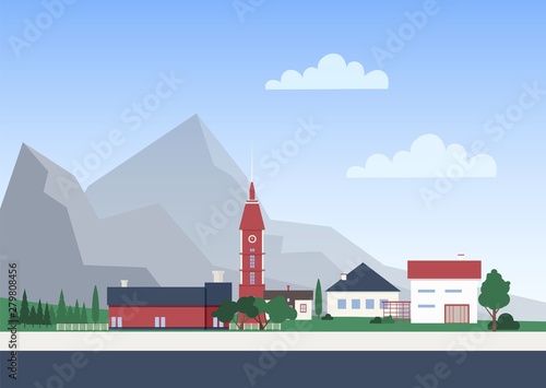 Urban landscape with town or village with private houses or residential build...