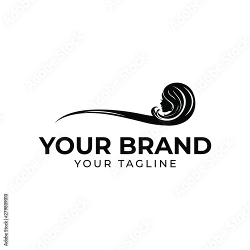 logo template of woman with long hair in black and white