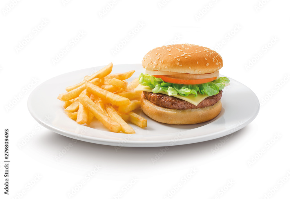 hamburguesa con queso con patatas. cheeseburger with potatoes hamburguesa con queso con patatas. cheeseburger with potatoes